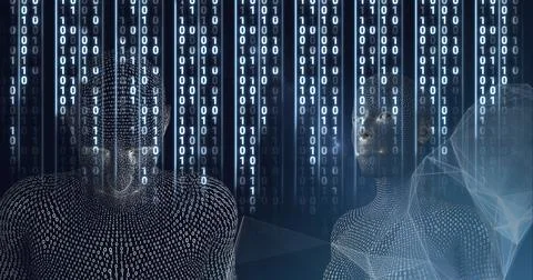 Composition of binary coding processing over human busts イラスト素材