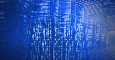 Composition of binary coding processing over computer servers Illustrazione stock