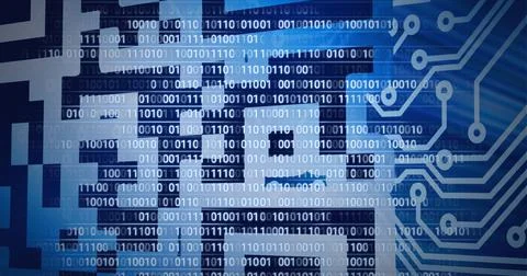 Composition of binary coding processing over computer circuit board Stock Illustration