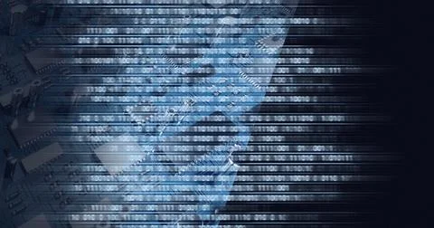 Composition of binary coding processing over computer circuit board Stock Illustration