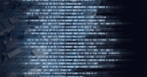Composition of binary coding processing over computer circuit board Stock Illustration