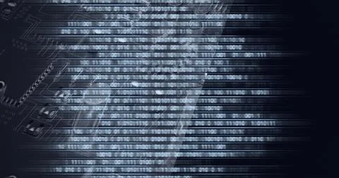 Composition of binary coding processing over computer circuit board Stock Illustration