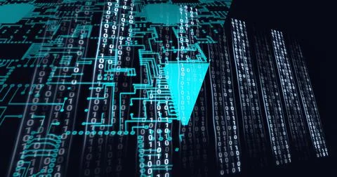 Composition of binary coding processing over computer circuit board Stock Illustration