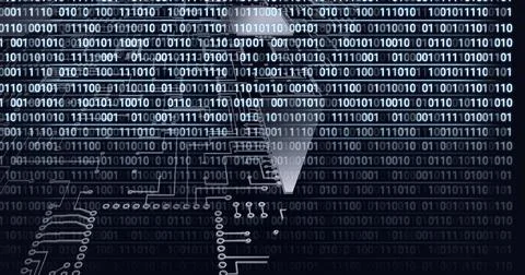 Composition of binary coding processing over computer circuit board Illustrazione stock