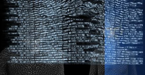 Composition of binary coding processing over human busts Stock Illustration