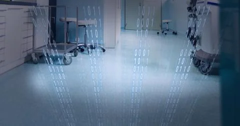 Composition of binary coding processing over laboratory Stock Photos