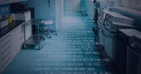 Composition of binary coding processing over laboratory Foto stock