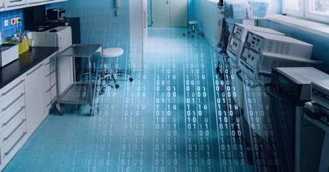 Composition of binary coding processing over laboratory Stock Photos