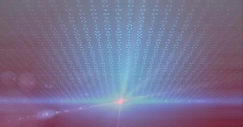 Composition of binary coding processing over blue background 库存照片