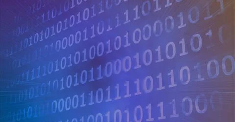 Composition of binary coding processing on purple background Stock Illustration