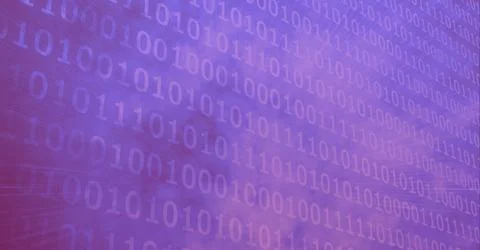 Composition of binary coding processing on purple background Stock Illustration