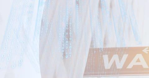 Composition of binary coding processing on sign and white background イラスト素材