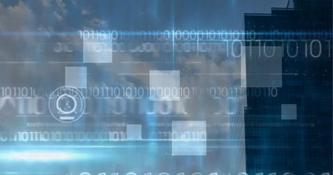 Composition of binary coding with scope scanning and white screens over Illustrazione stock