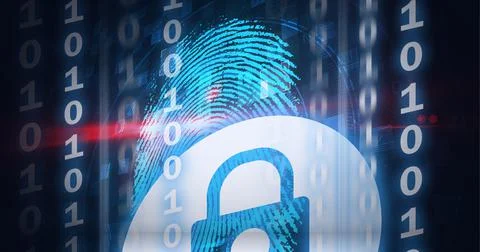 Composition of biometric fingerprint with binary coding and online security Stock Photos