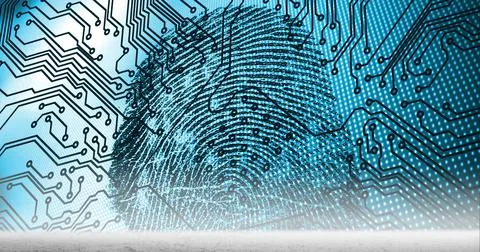 Composition of biometric fingerprint over computer processor circuit board イラスト素材