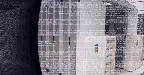 Composition of black copy space, with text data processing over computer server Stock Photos