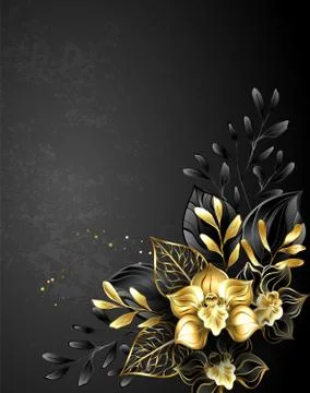 Composition of black orchids Stock Illustration