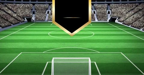Composition of black result board with copy space over empty sports stadium with Stock Illustration