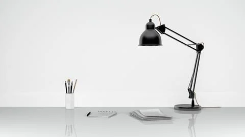 Composition with black table lamp documents notepad Stock Illustration