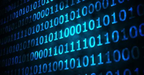 Composition of blue binary coding on black background 库存照片