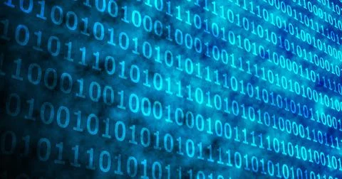 Composition of blue binary coding on blue background Stock Photos