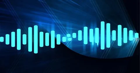 Composition of blue graphic music equalizer over blue background Illustrazione stock