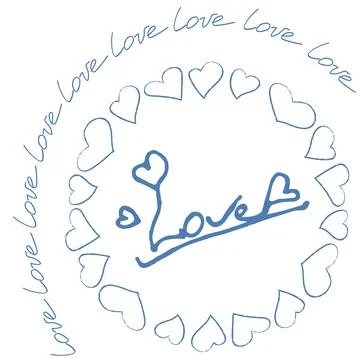 Composition of blue hearts, imitation of an ink pen. A declaration of love Stock Illustration