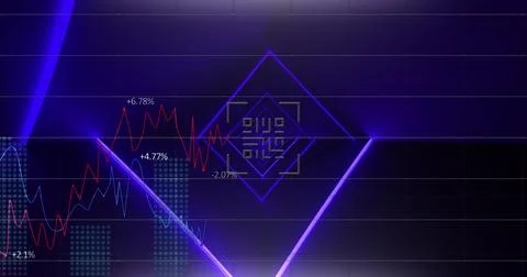 Composition of blue light trails, qr code and data processing Stock Illustration