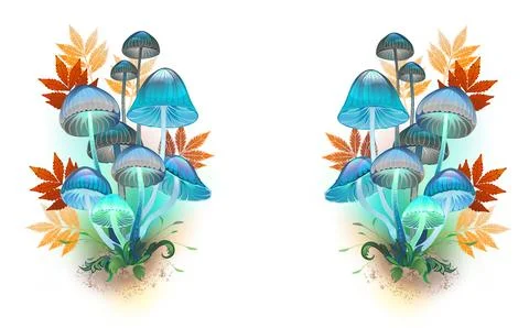 Composition with blue mushrooms Stock Illustration