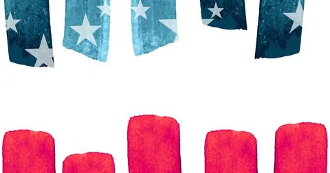 Composition of blue painted rectangles with white stars with red stripes of Stock Photos