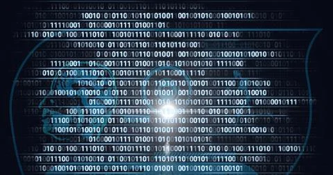 Composition of blue scientific digital icons and binary coding Stock-Illustration