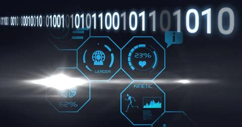 Composition of blue scientific digital icons with binary coding Stock-Illustration