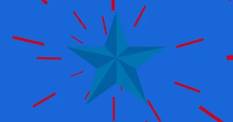 Composition of blue star of american flag with red rays on blue background Illustrazione stock