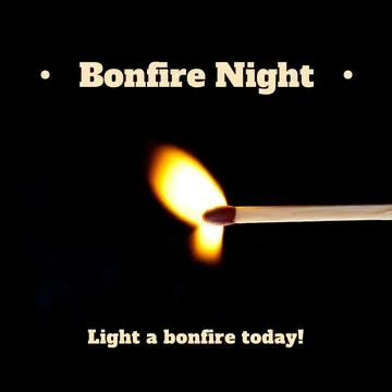 Composition of bonfire night and light a bonfire today texts with match on black Foto stock