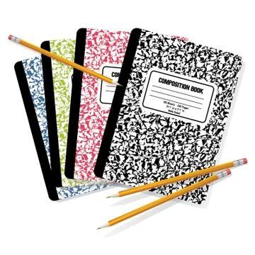 Composition books and pencils Illustrazione stock