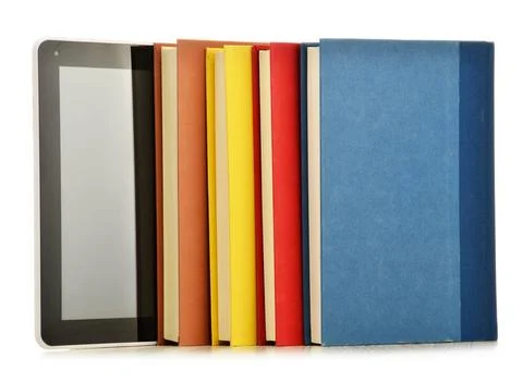 Composition with books and tablet computer isolated on white background Co... Stock Photos