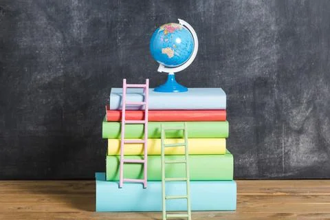 Composition books globe. High quality photo Stock Photos