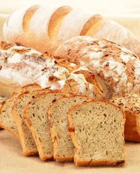 Composition with bread and rolls Stock Photos