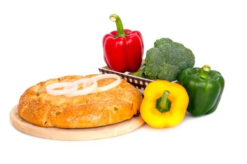 Composition with bread and vegetable isolated on white Stock Photos