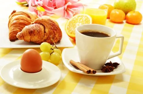 Composition with breakfast on the table Foto stock