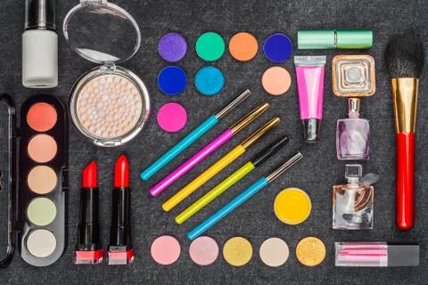 Composition of bright decorative cosmetics Stock Photos