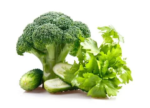 Composition of broccoli, cucumbers and celery Stock Photos