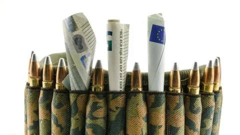 Composition with bullets and euros Foto stock