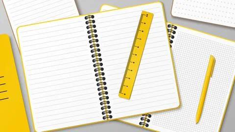 Composition with a bunch of notebooks and a stack notepad on the table. Pile  Stock Illustration