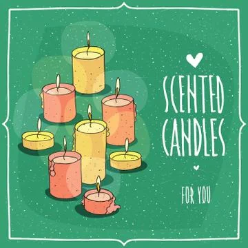 Composition with burning scented candles Illustrazione stock