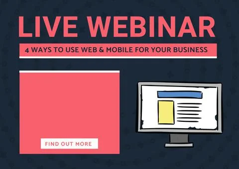 Composition of business services text over computer icon on black background Illustrazione stock