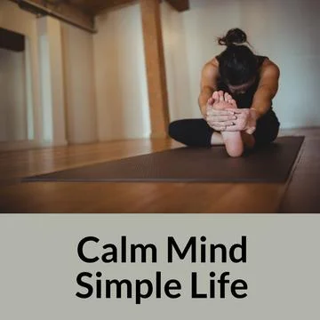 Composition of calm mind simple life text over caucasian woman exercising, 스톡 일러스트