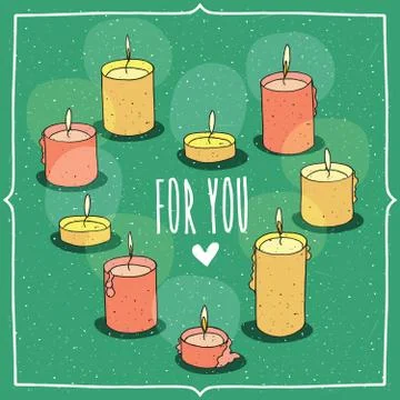 Composition with candles in heart shape Illustrazione stock