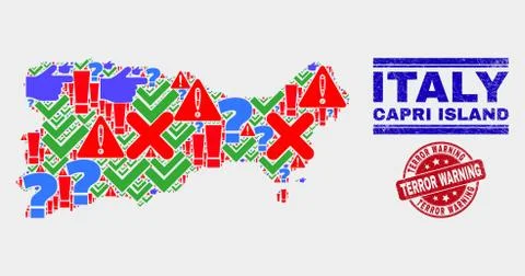 Composition of Capri Island Map Symbol Mosaic and Distress Terror Warning Seal Stock Illustration