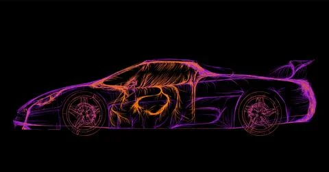 Composition of a car standing sideways from wavy lines along the contour of.. Stock Illustration